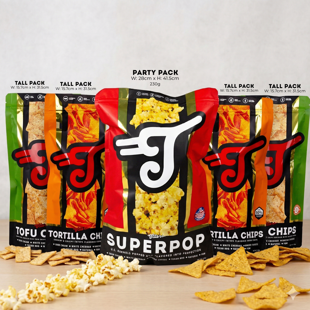 Taters Binge-Watcher Snack Deal - Superpop Popcorn, Tortilla Chips, Tofu Chips (good for 3-4 pax)